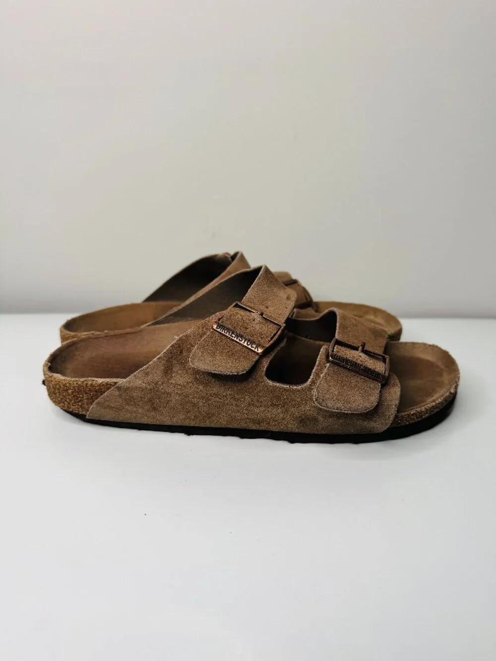 Birkenstock Arizona Suede Slides EU40 Brown Double Strap Adjustable Womens 9 Men
